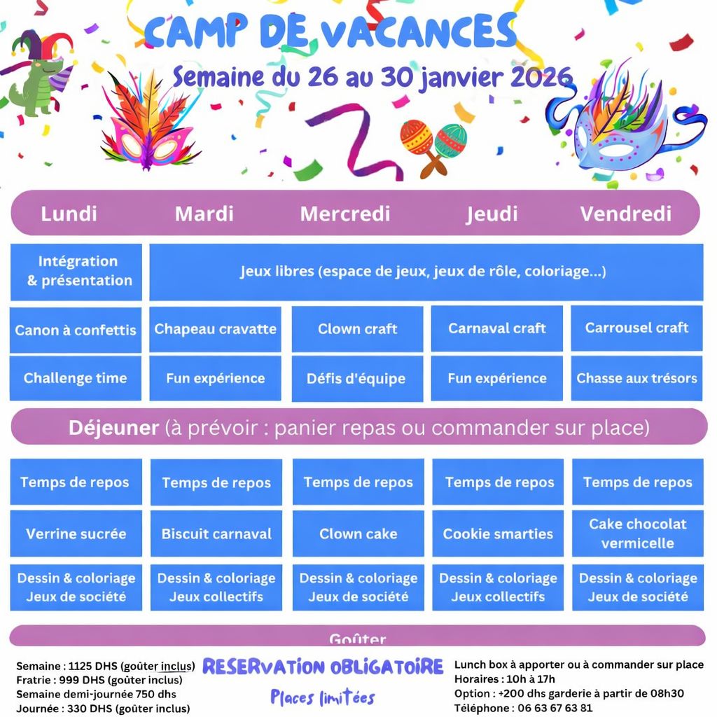 Programme du camp de vacances Totem Kids Coffee